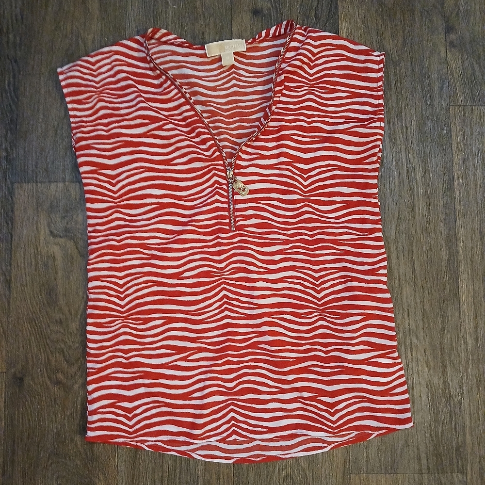 Michael Michael Kors Women's Red & White Zebra Print Sleeveless Blouse.